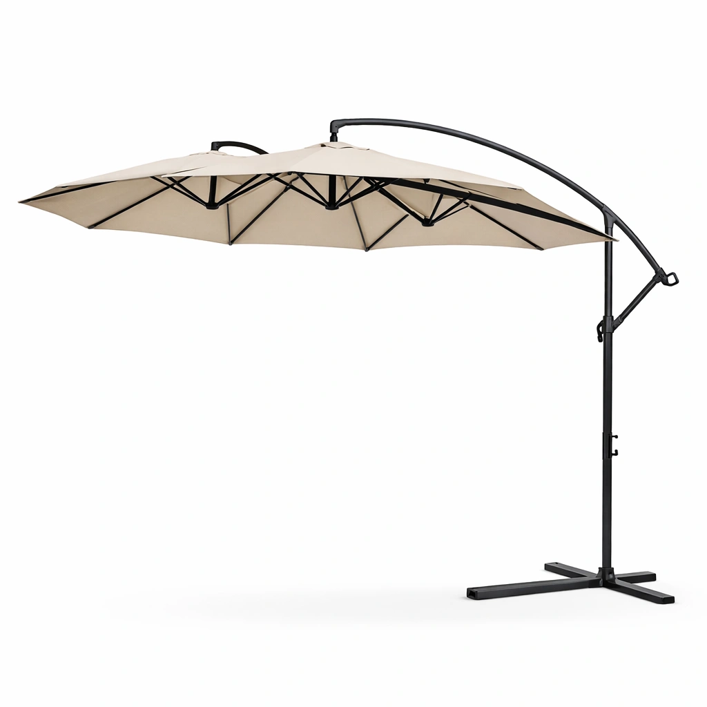 Sombrilla de jardin con brazo curvo y sistema de inclinacion ajustable-cozanoe